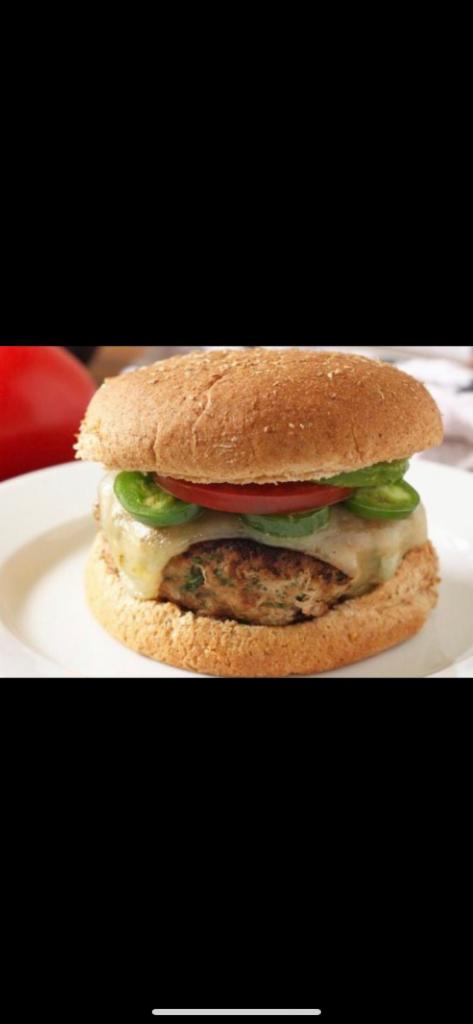 Cilantro Burger · Cilantro Burger With Pepper Jack Cheese, Lettuce, Tomatoes And Jalapenos