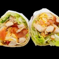 Spicy Crispy Tender Wrap · White Wrap, Lettuce, Tomato, Red Onion, Mayo, American Cheese