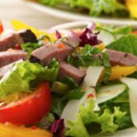 Chef Salad · Lettuce, tomatoes, cucumber, onions, bell pepper, black olives, cheese ham, Canadian bacon, ...