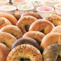 Broadway Breakfast Box · 13 bagels with 2 tubs of cream cheese and 6 assorted sweets (muffins, danish, crumb cake, po...