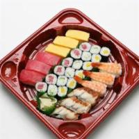 Junior Set Party Platter · 30 pieces. 3 pieces each nigiri, ahi, egg, unagi, shrimp. 6 pieces each hosomaki, tekka, cuc...