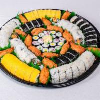 Kama'aina Plate · 98 pieces. 16 pieces each futomaki, Califonia maki, shrimp tempura maki, egg maki 6 pieces e...