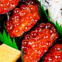 Ikura Nigiri · Salmon roe, cucumber. Add wasabi for an additional charge.