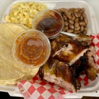 BBQ Spare Ribs Plate · BBQ Spare Ribs Comes with 2 sides and tortillas.