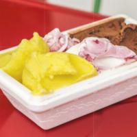 16 oz container to-go · Three flavors to choose: Strawberry, Lemon, Stracciatella, Dulce de
leche, Pistachio,Hazelnu...