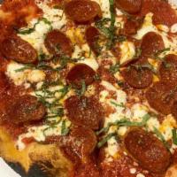 Pepperoni Pizza  · Italian tomatoes, pepperoni, mozzarella, Parmesan, and basil. 