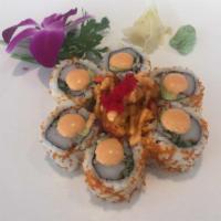 Spicy Lobster Maki · Fresh cooked lobster with spicy mayo and tobiko. Hot and spicy.