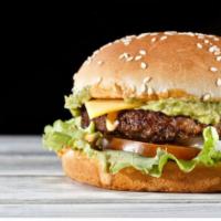 Avocado Cheeseburger · Tasty! Fresh 1/2 lb. beef patty with sliced avocados, lettuce, tomatoes, ketchup, mustard, a...