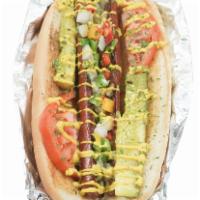 Chicago Style ·   JUMBO Hot dog, Celery salt, sport pepper, kosher pickle spear, diced onions, tomato slice,...