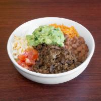 Burrito Bowl · Your choice of filling, lettuce, tomato, rice, beans, sour cream, cheese and guacamole serve...
