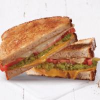 Adult Grilled Cheese · American cheese, pepper jack, tomatoes, guacamole, wheat bread.