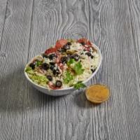 Antipasto Salad · Fresh crisp lettuce, pepperoni, ham, mushrooms, onions, cheese, tomatoes, green peppers & bl...