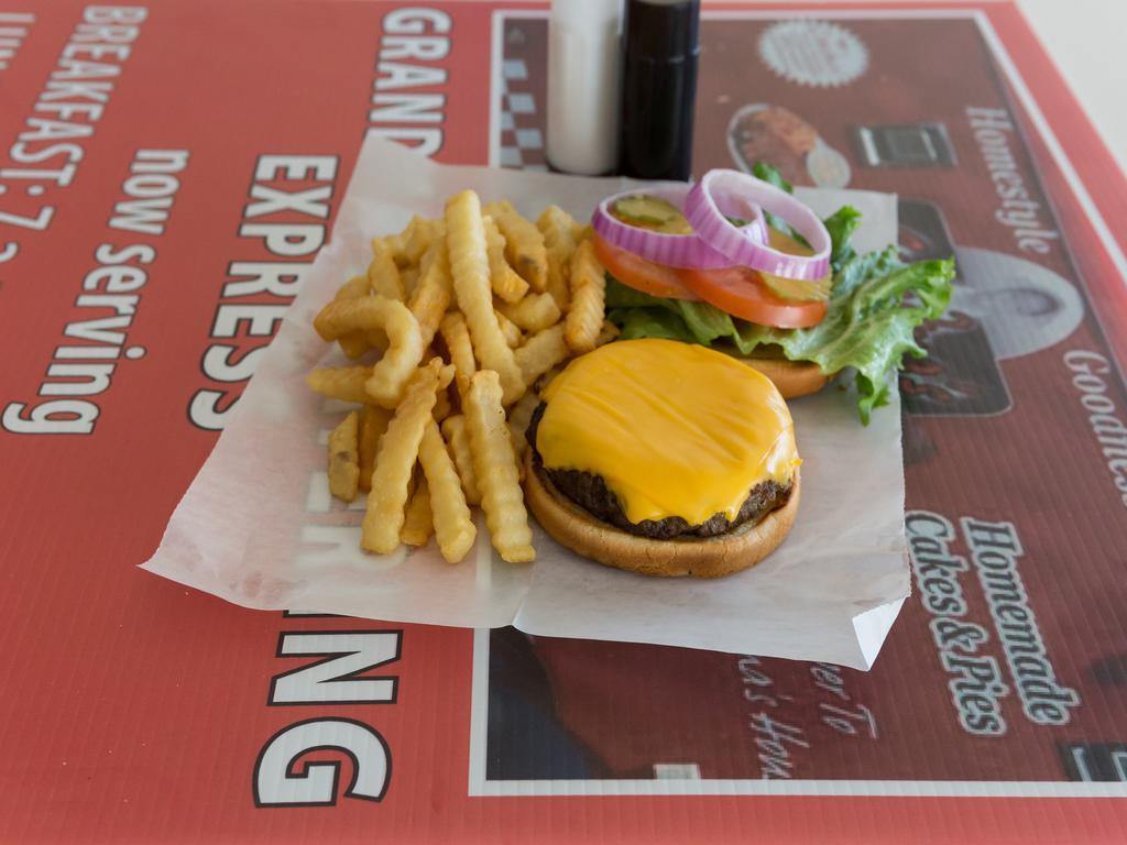 Cheeseburger · American cheese, lettuce, tomatoes, pickles, onion.