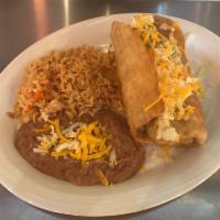 Chimichanga Combo Plate · Beef or chicken chimichanga served with rice and beans.