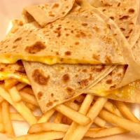 Kid's Cheese Quesadilla · Served with choice of side and kid's drink.
