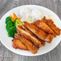 Chicken Katsu  · Combo plate served with steamed rice, macaroni salad & steamed vegetables.