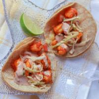 Shrimp (2 tacos) ·  Seared shrimp, chipotle crema, pico de gallo, cabbage.