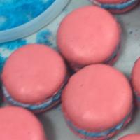 Cotton Candy Macaron · A cotton candy pink shell with a pink cotton candy buttercream filling edged with blue cotto...
