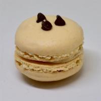Chocolate Chip Cookie Dough Macaron · A vanilla caramel flavored shell with chocolate chips on top; filled with a mini chocolate c...