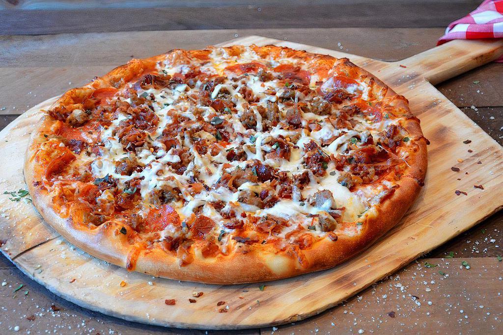 Meat Lovers Pizza  · Pepperoni, chopped bacon, Italian sausage, mozzarella and Parmesan cheeses and marinara sauce