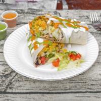 Chicken Burrito · Flour Tortilla, Citrus Garlic Marinated Chicken, Cheese, Beans, Rice, Pico de Gallo, Lettuce...