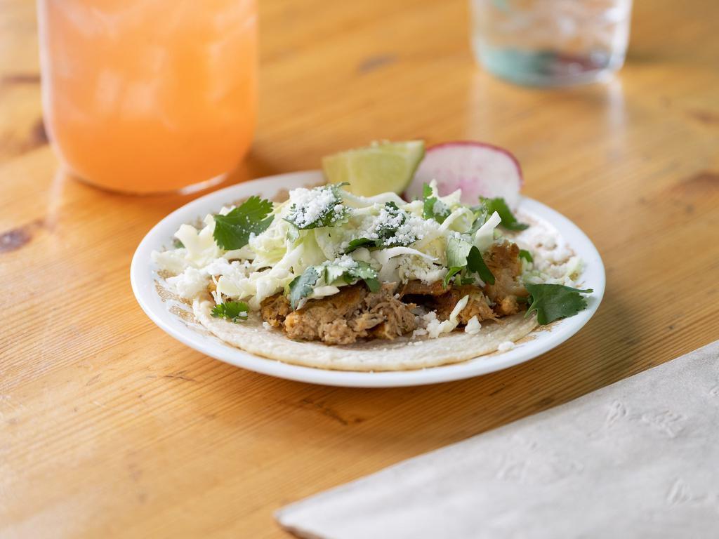 Street Taco's · Comes on hand-pressed corn tortillas. Choose from our shredded natural meat options of chicken, beef, pork or our vegetarian options of pinto bean or house soy-Rizo. All are topped with cabbage, cilantro, Cotija cheese with radish and lime. House salsas on the side.