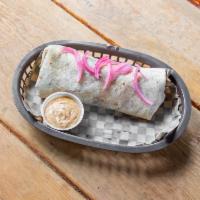 Burrito · A large flour tortilla rolled and filled with black beans and rice with a side of chipotle a...