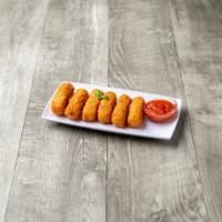 Mozzarella Sticks · 6 pieces. Mozzarella cheese that has been coated and fried.