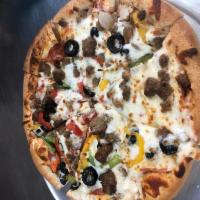 Supreme  Pizza · Italian sausage, regular sausage, pepperoni, ham, green peppers, mushrooms, black olives and...
