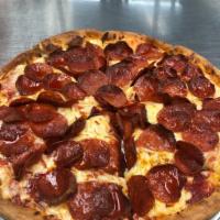 Pepperoni Lover Pizza · Pepperoni, red sauce and mozzarella cheese.