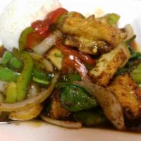 Pad Ga Prow Stir-Fry · Your choice of protein sauteed with Thai basil, bell pepper, onion, chili and tons of garlic...