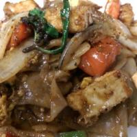 Pad Kee Mao · Traditional Thai white rice noodles wok-fried with your choice of protein, garlic, fresh chi...