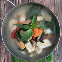 Seafood Soup · Mixed seafood in spicy lemongrass soup with Thai herbs and mushrooms.