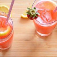 Strawberry Lemonade · Fresh squeezed lemon juice, juiced strawberries, spring water and pure cane sugar