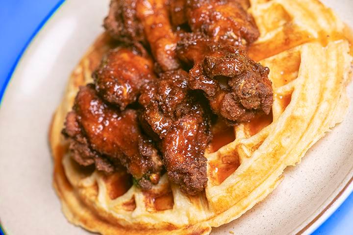 Chicken and Whole Waffle · Buttermilk waffle with cage-free fried chicken. Dinners drive-ins dives.