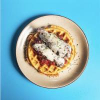 Chicken Parm Waffle · Featured on Diners Drive-ins and Dives and created by the 2018 class at Wellwood Middle Scho...