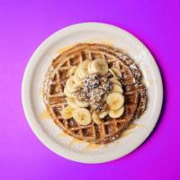 Earth, Wind and Fire Waffle · Whole wheat with walnuts, bananas and honey.