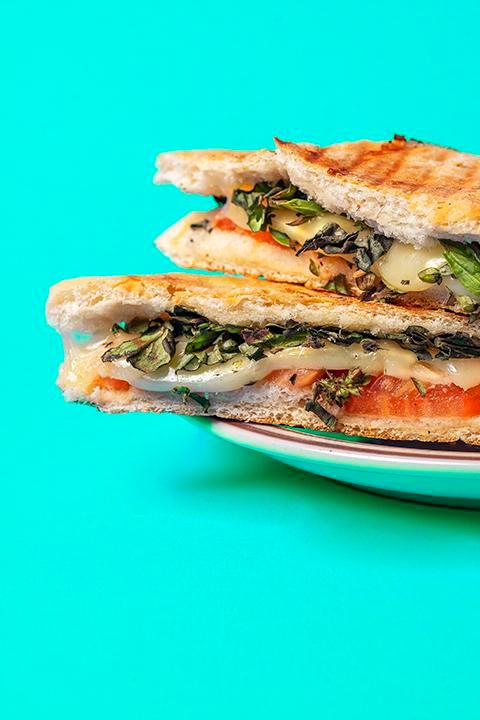 Mozzarella, Tomato and Basil Grilled Sandwich · 