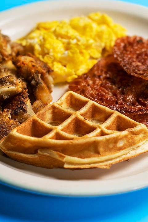 Classic Brek · 2 eggs, bacon or sausage, home fries and your choice of 1/4 waffle: Buttermilk, whole wheat, vegan, banana bread, buckwheat or toast.