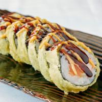 Venus Roll · Tuna, salmon, crab and avocado, tempura dipped, topped with Sumo sauce and sweet sauce.