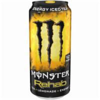 Monster Rehab Lemonade Tea 15.5oz · Lemonade and tea combo quenches your thirst, refreshes, rehydrates, and revives.