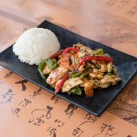 Chicken with Garlic Sauce Fat Free Special · Spicy. Served with fat-free sauce and choice of white or brown rice.