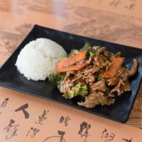 Beef with Broccoli · With white rice.