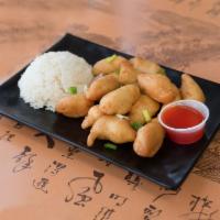 Sweet and Sour Chicken Combination Platter Dinner · Served with choice of fried rice, white rice, or brown rice, vegetable roll, and your choice...