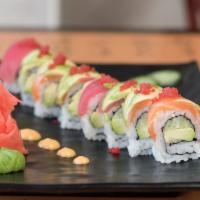 Rainbow Roll Special · California roll topped with salmon, tuna, and avocado.