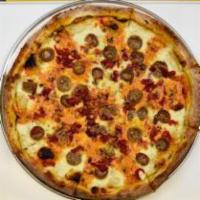 The Goodfella Specialty Pizza · Fresh sliced mozzarella, our homemade roasted red pepper cream sauce, topped with our very o...