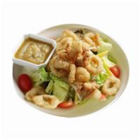 Salad with Fried Calamari · Squid salad.