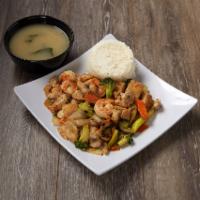 Chicken and Shrimp Hibachi · Served with soup or salad and a side of rice.