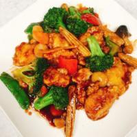 Thai Fish Fillet · Fish fillet with vegetables in special sauce. Served with jasmine rice.