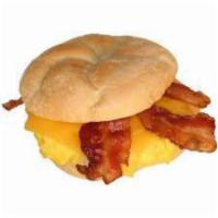 Bacon, Egg & Cheese on Roll · Cured pork. Sandwich served on a soft bread roll.